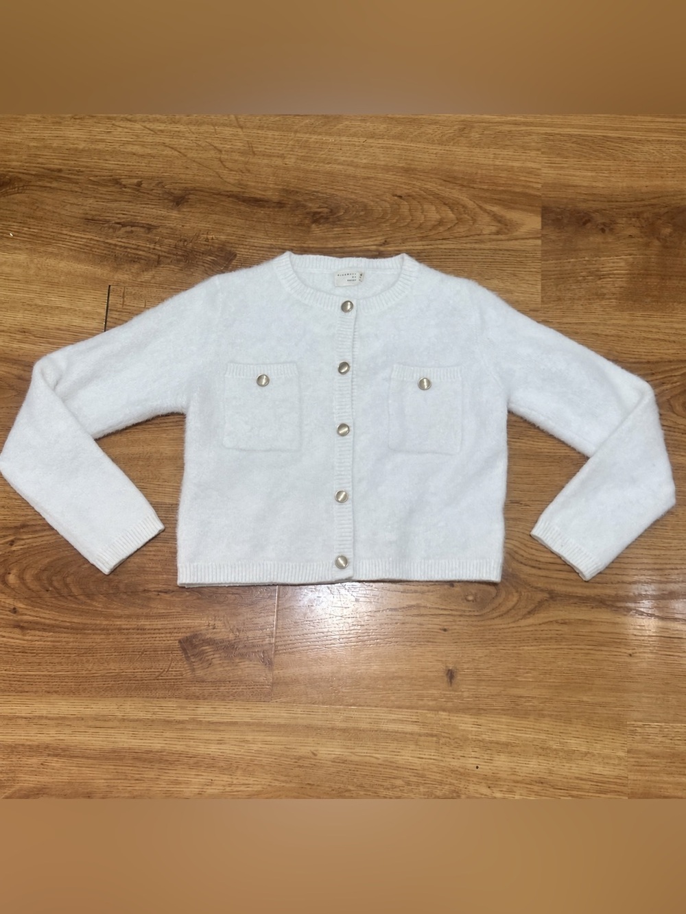 Dreamers by Debut Ivory Fuzzy Gold Button Cardigan Sweater M